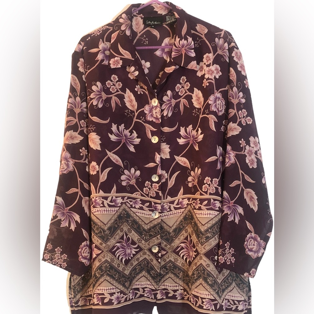 Anthony Marc Hankins Burgundy/Pink/ Hunter  Green Blouse Sz(1X)